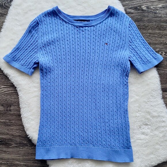 ๐น2/$30๐นTommy Hilfiger ๐ Short Sleeve Cable Knit Sweater in Blue - Picture 4 of 9
